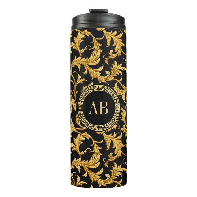 Monogram Black Gold Klasse Elegantes Muster Thermosbecher (Vorderseite)