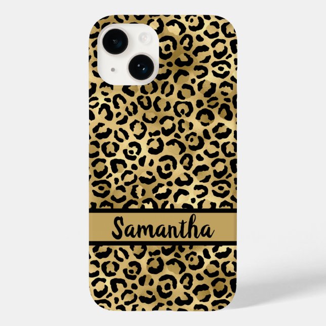Monogram Black Gold Leopard Cheetah Print Case-Mate iPhone Hülle (Rückseite)
