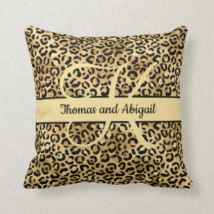 Monogram Black Gold Leopard Print Cheetah Animal  Kissen