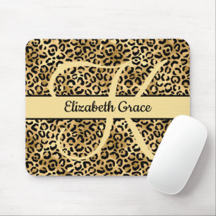 Monogram Black Gold Leopard Print Cheetah Animal Mousepad