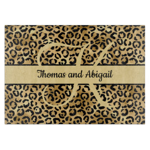 Monogram Black Gold Leopard Print Cheetah Animal Schneidebrett