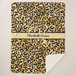 Monogram Black Gold Leopard Print Cheetah Animal Sherpadecke