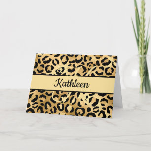 Monogram Black Gold Leopard Print Cheetah Gruß Karte