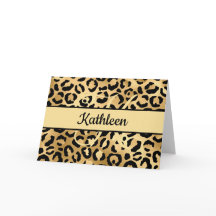 Monogram Black Gold Leopard Print Cheetah Gruß