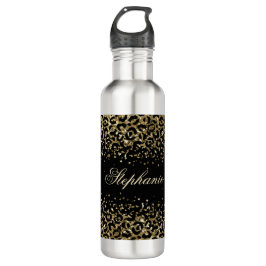 Monogram Black Gold Leopard Print Glitzer Trendy Edelstahlflasche