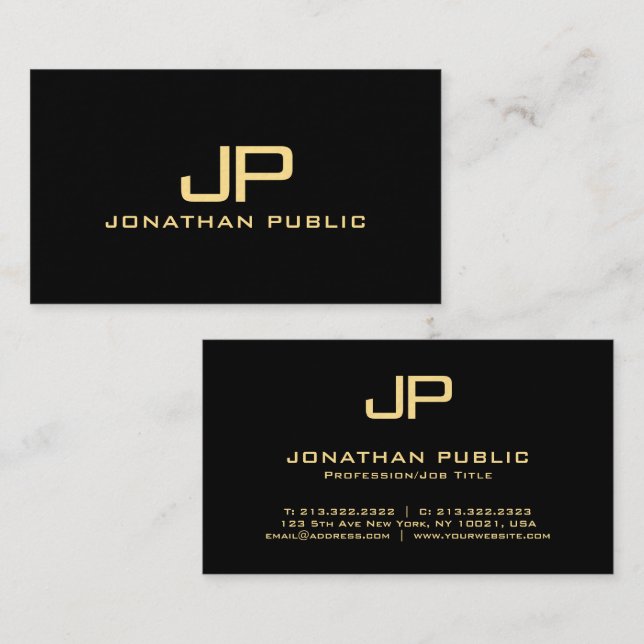 Monogram Black & Gold Luxus Premium Dickpapier Visitenkarte (Vorne/Hinten)