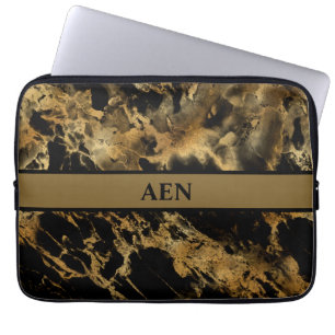 Monogram Black Gold Marmor Agate Modernes Trendy Laptopschutzhülle