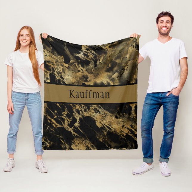 Monogram Black Gold Marmor Agate Trendy Chic Fleecedecke (Beispiel)