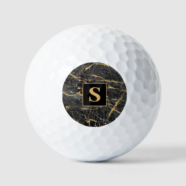 Monogram Black Gold Marmor Golfball (Vorderseite)