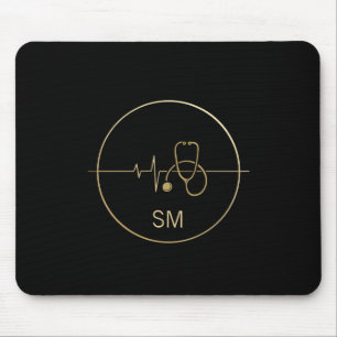 Monogram Black Gold Medical Stethoscope Heartbeat Mousepad