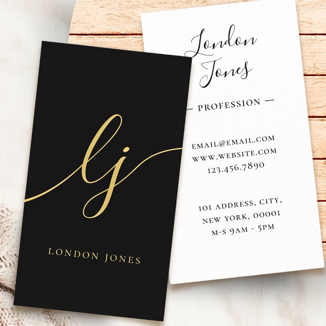 Monogram Black Gold Modern Feminine Calligraphy Visitenkarte (Von Creator hochgeladen)