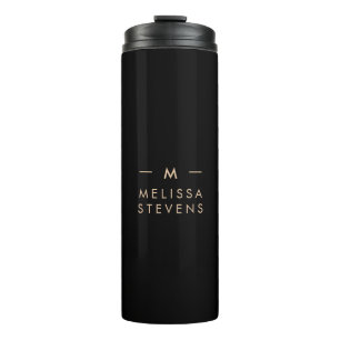 Monogram Black Gold   Modernes Chic Elegant Thermosbecher