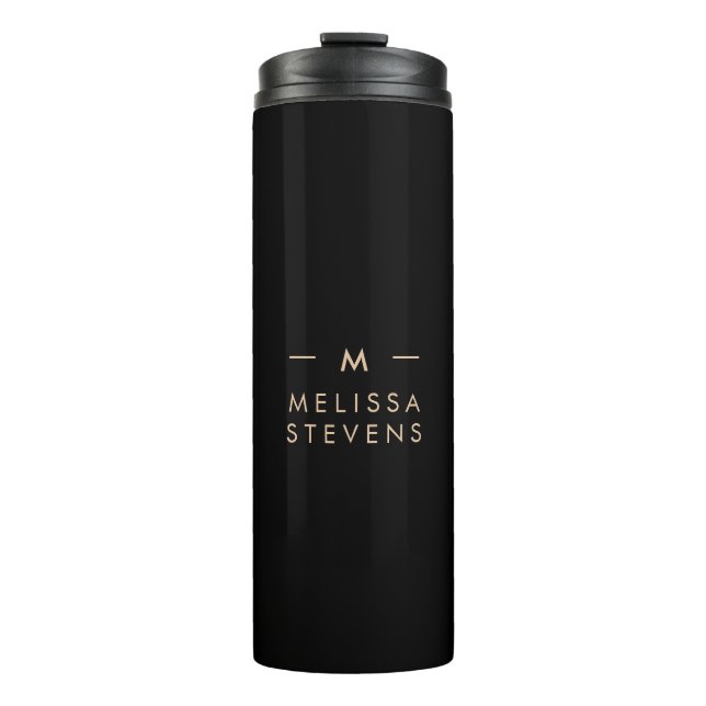 Monogram Black Gold | Modernes Chic Elegant Thermosbecher (Vorderseite)