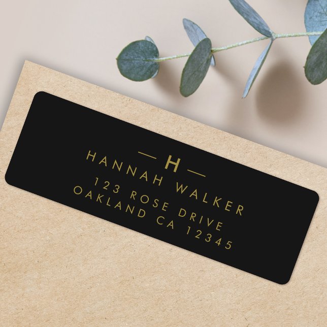 Monogram Black Gold | Modernes Minimalistisches El (Elegant gold monogram return address label by Guava - refined, modern, and easily customizable)