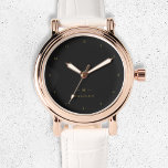 Monogram Black Gold | Modernes Minimalistisches El Armbanduhr<br><div class="desc">Ein einfaches,  individuelles Monogramm-Design in einer goldenen,  modernen minimalistischen Typografie auf schwarzem Hintergrund. Die Monogramm-Initialen und der Name können zusammen mit der Feature-Zeile leicht personalisiert werden,  um ein Design so einzigartig wie Sie sind zu machen! Das perfekte Geschenk oder Accessoire für jeden Anlass.</div>
