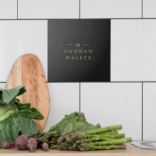 Monogram Black Gold   Modernes Minimalistisches El Fliese