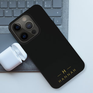Monogram Black Gold Modernes Minimalistisches El iPhone 15 Pro Hülle