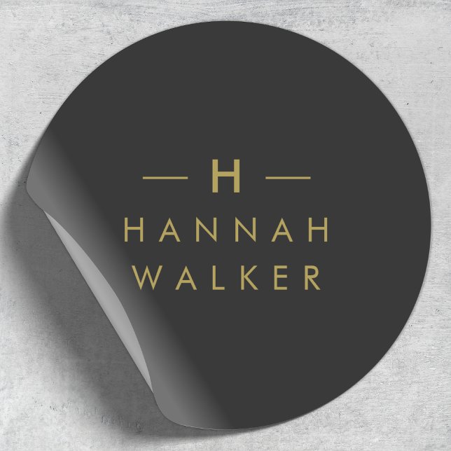 Monogram Black Gold | Modernes Minimalistisches El Runder Aufkleber (Modern gold & black monogram sticker by Guava - elegant, minimalist, and customizable.)