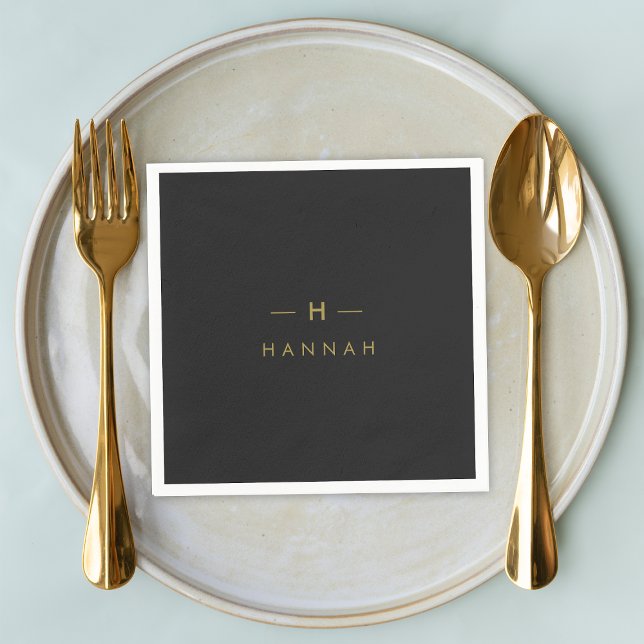 Monogram Black Gold | Modernes Minimalistisches El Serviette (Von Creator hochgeladen)