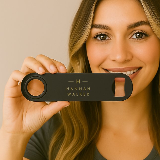 Monogram Black Gold | Modernes Minimalistisches El Speed Flaschenöffner (Von Creator hochgeladen)