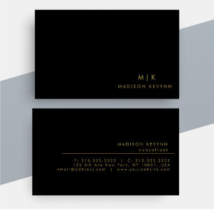 Monogram Black Gold   Modernes Minimalistisches El Visitenkarte