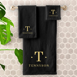 Monogram Black Gold Modernes Minimalistisches Eleg Badhandtuch Set