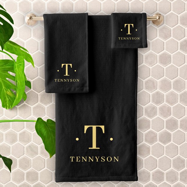 Monogram Black Gold Modernes Minimalistisches Eleg Badhandtuch Set (Von Creator hochgeladen)