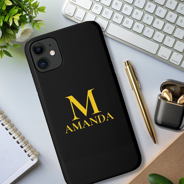 Monogram Black Gold Modernität elegant Case-Mate iPhone Hülle (Von Creator hochgeladen)