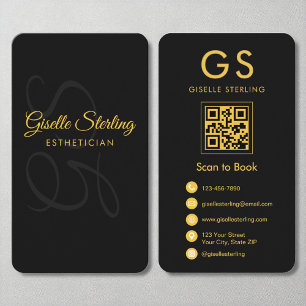 Monogram Black Gold QR Code Beauty Visitenkarte