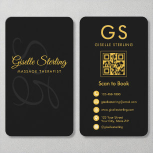 Monogram Black Gold QR Code des Massagetherapeuten Visitenkarte