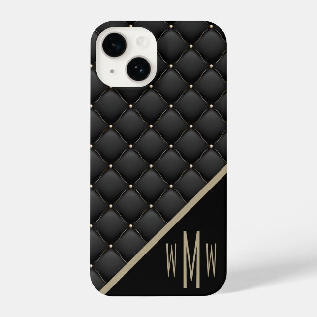 Monogram Black Gold Stud iPhone Hülle (Rückseite)
