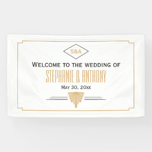 Monogram Black, Gold und White Art Deco Hochzeit Banner