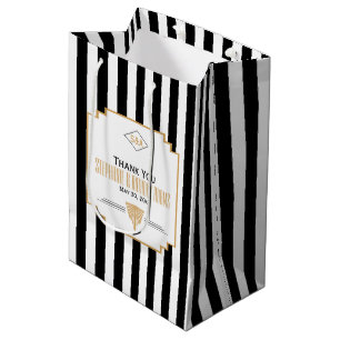 Monogram Black, Gold und White Art Deco Hochzeit Mittlere Geschenktüte