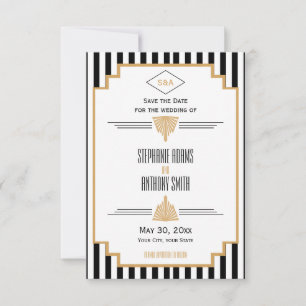 Monogram Black, Gold und White Art Deco Hochzeit Save The Date