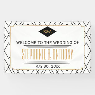 Monogram Black, Gold, White Art Deco Wedding Banner