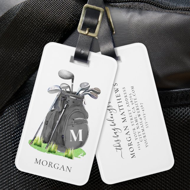 Monogram Black Golf Bag Gepäckanhänger (Monogram Black Golf Bag Luggage Tag)