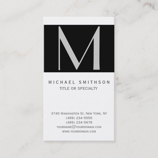 Monogram Black Grau White Simple Business Card Visitenkarte (Vorderseite)