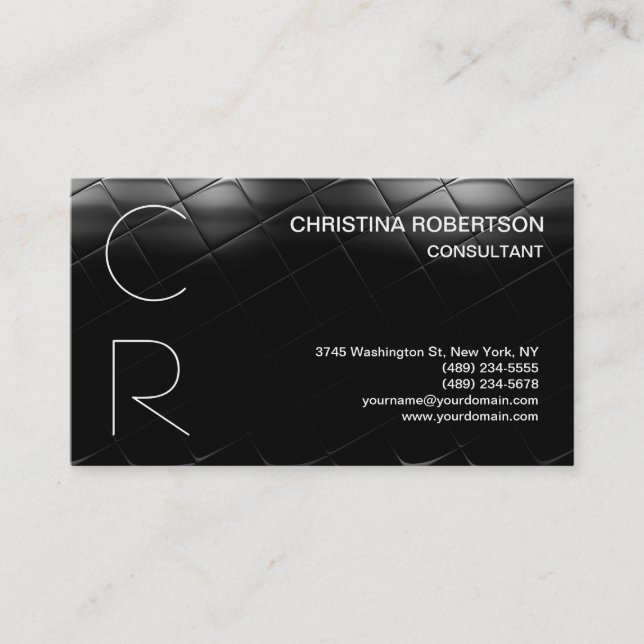 Monogram Black Gray Business Card Visitenkarte (Vorderseite)