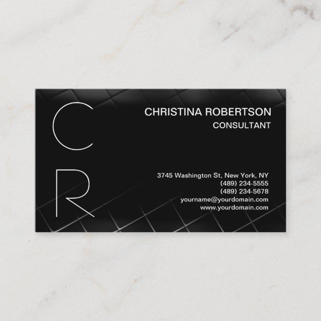 Monogram Black Gray Business Card Visitenkarte (Vorderseite)
