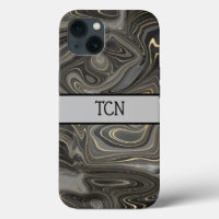 Monogram Black Gray Gold Marble Agate Strata