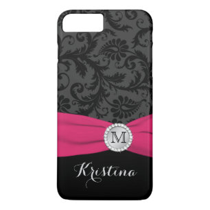 Monogram Black, Gray, Pink Damask iPhone 7 Case