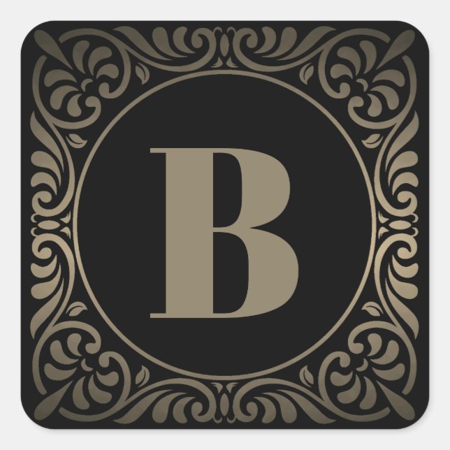 Monogram Black Gray Quadratischer Aufkleber (Vorderseite)