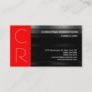 Monogram Black Gray Red Strip Business Card Visitenkarte