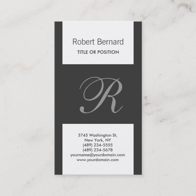 Monogram Black Gray White Modern Business Card Visitenkarte (Vorderseite)
