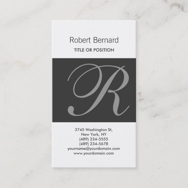 Monogram Black Gray White Modern Business Card Visitenkarte (Vorderseite)