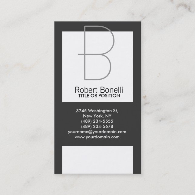Monogram Black Gray White Schlicht Business Card Visitenkarte (Vorderseite)