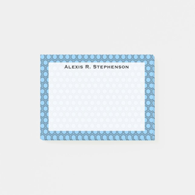 Monogram Black Honeycomb on Sky Blue Post-it Klebezettel (Vorderseite)