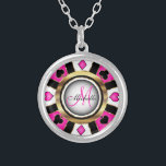 Monogram Black, Hot Pink und Gold Las Vegas Style Versilberte Kette<br><div class="desc">Monogramm-Kette. Monogram Black, Hot Pink und Gold Las Vegas Style Design bereit für Sie zu personalisieren. ✔ Hinweis: Nicht alle Vorlagenbereiche müssen geändert werden. 📌 Wenn Sie weitere Anpassungen benötigen, klicken Sie bitte auf den Button "Weitere Anpassungen vornehmen" oder "Design anpassen oder bearbeiten" und verwenden Sie unser Designwerkzeug, um die...</div>
