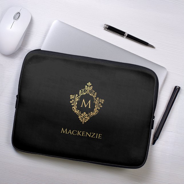 Monogram Black Imitats Gold Elegantes Vintages Wap Laptopschutzhülle (Von Creator hochgeladen)