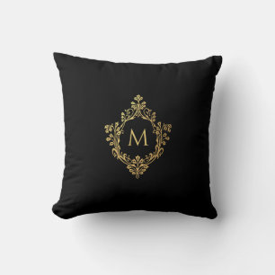 Monogram Black Imitats Gold Wappen Elegant Vintag Kissen